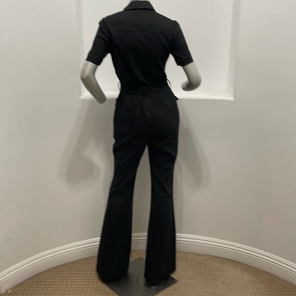 A.L.C. Livingston Short Sleeve Belted Button Front Belted Black Jumpsuit - Picture 2 of 12